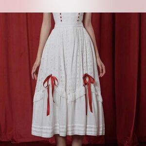 Lace Made Skirt and Corset with Red Accents